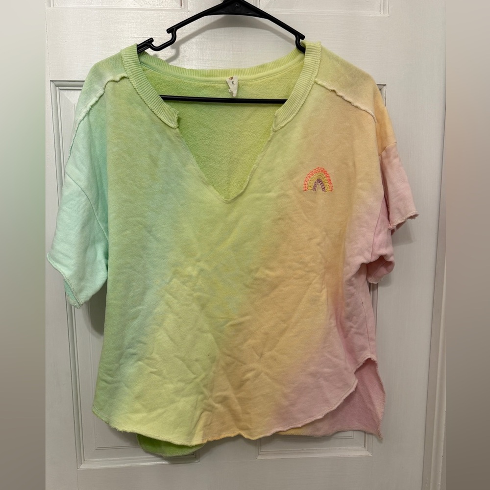 Pastel Tie-Dye Rainbow V-Neck Women’s Top